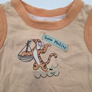 Disney Baby Tigger Gone Fishing  Orange Tank Sz 3-6 mo Stripe Patch Casual